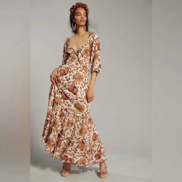 Antropologie Floral Puff Sleeve Dress with Bow Detail MP - Picture 2 of 4